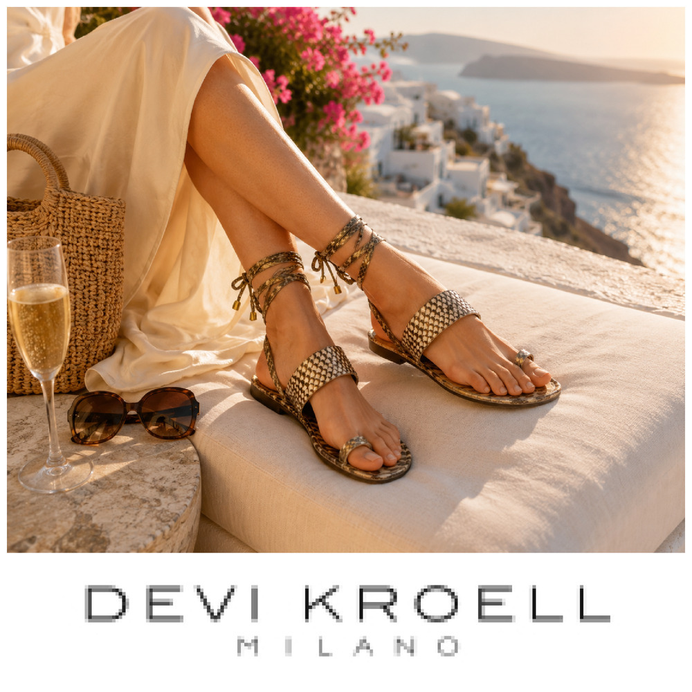 Devi Kroell Python Snakeskin Metallic Ankle Wrap Sandals Sz EU 37 Made in Italy